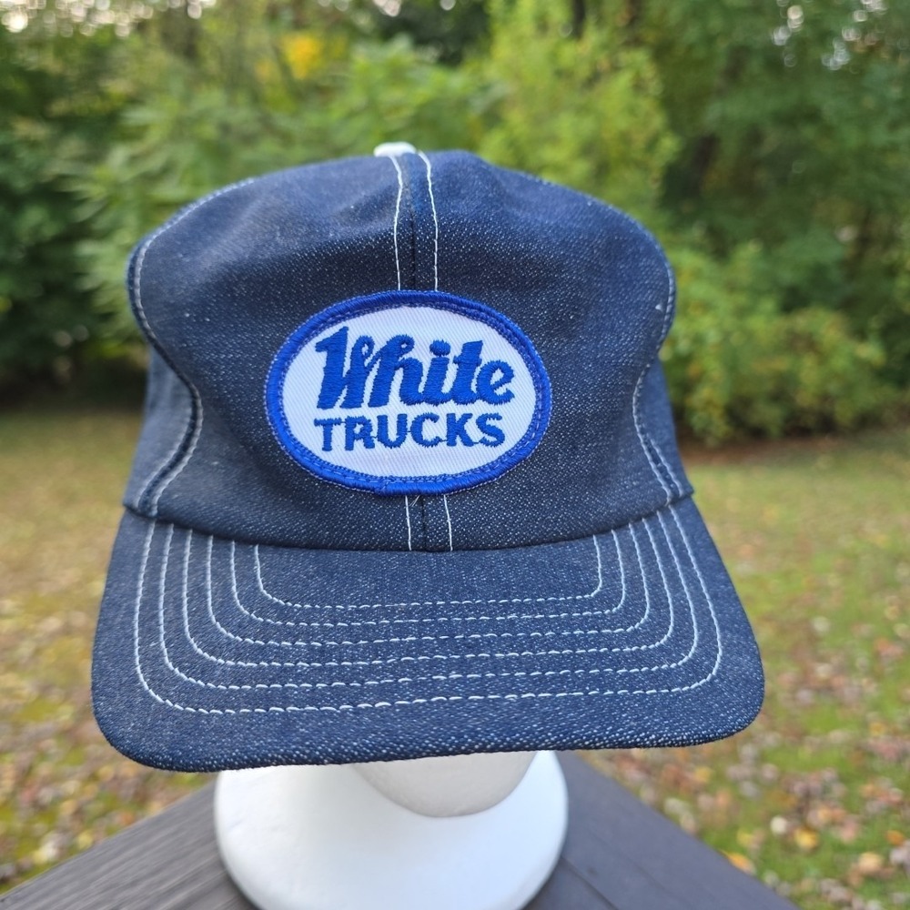Vintage‎ White Trucks Blue Denim Hat Size L/XL Please See Photos